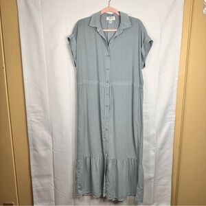 Anthropology Cloth & Stone lyocell maxi dress short sleeve button front tiered
